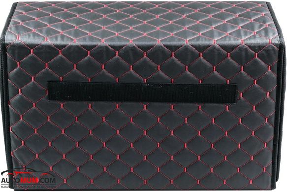 Сумка в багажник на липучках кожзам M 40*30*30 см "АвтоКомфорт" черный/красная нить (органайзер)